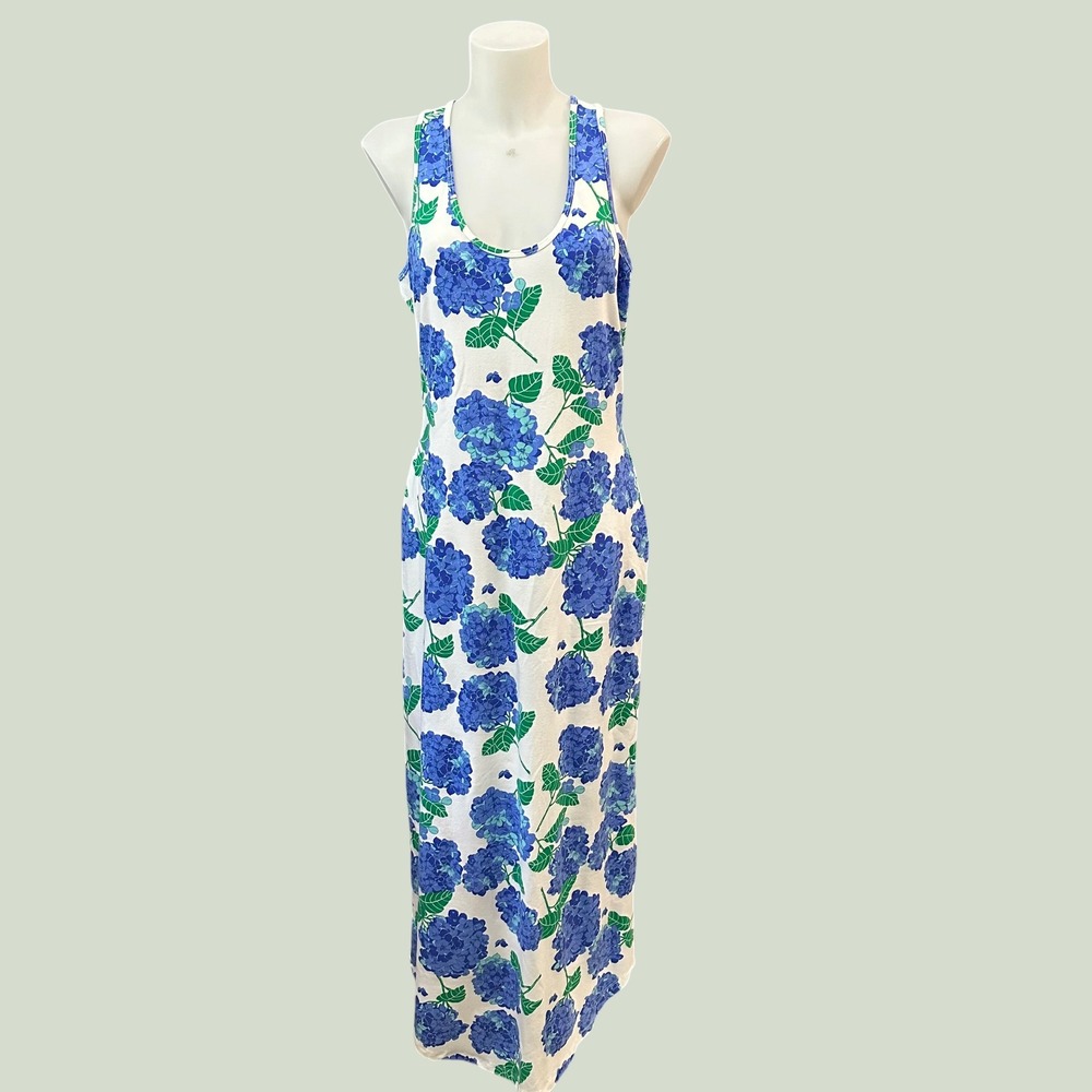 Mahi Gold Sleeveless Hydrangea Scoop Neck Midi Dress Size L Cotton Blend